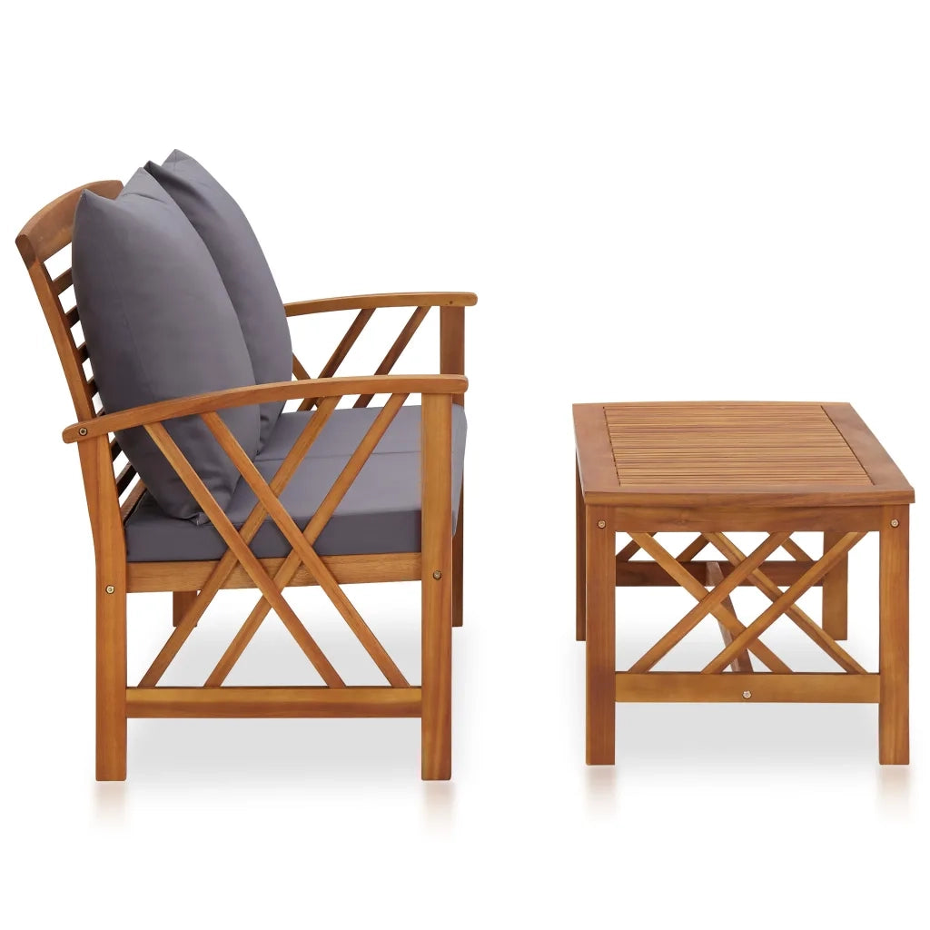 Set Divani da Giardino 2 pz | Set Salotto da Giardino con Cuscini in Massello di Acacia
