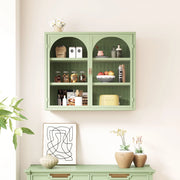 Pensile moderno a 2 ante in vetro e metallo verde con ripiano interno estraibile e 3 livelli di stoccaggio, 79,5 x 39 x 24 cm