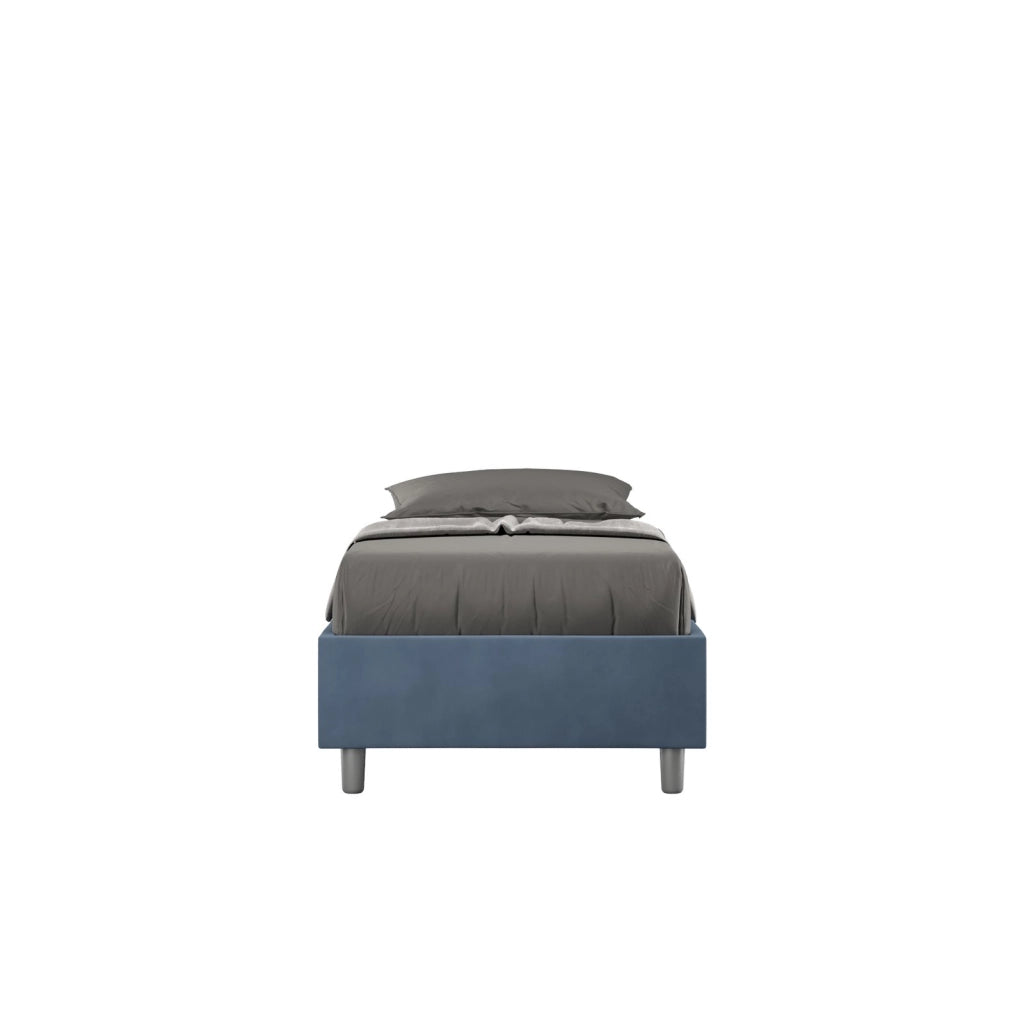 Letto singolo con rete imbottito 80x210 microfibra blu Azelia