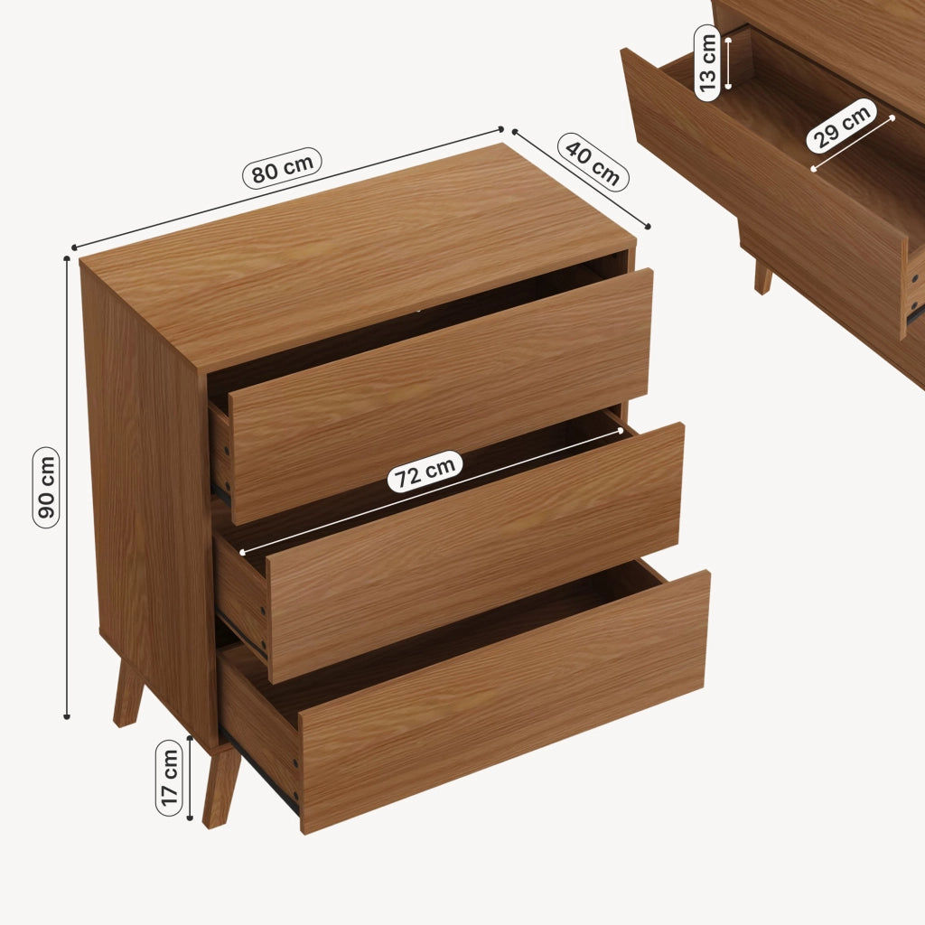 Cassettiera Aastmabospoo Comò a 3 Cassetti 90 x 80 x 40 cm - Effetto Noce [en.casa]