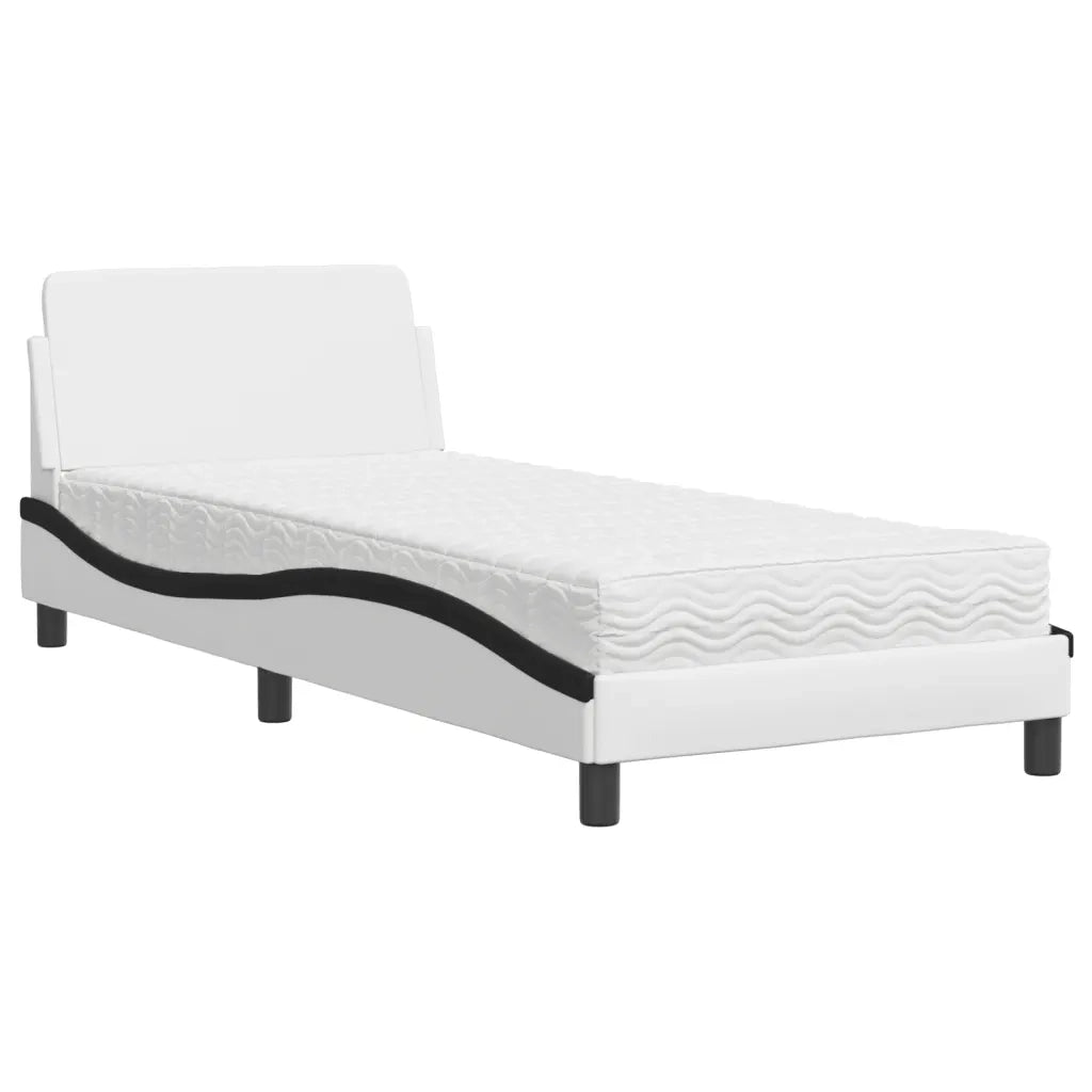 Letto con Materasso-Struttura Letto con Materasso Dover Bianco e Nero 90x190 cm in Similpelle
