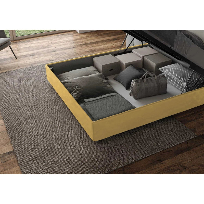 Letto imbottito Matrimoniale 200x200 cm Agueda - Contenitore,Microfibra,Ocra