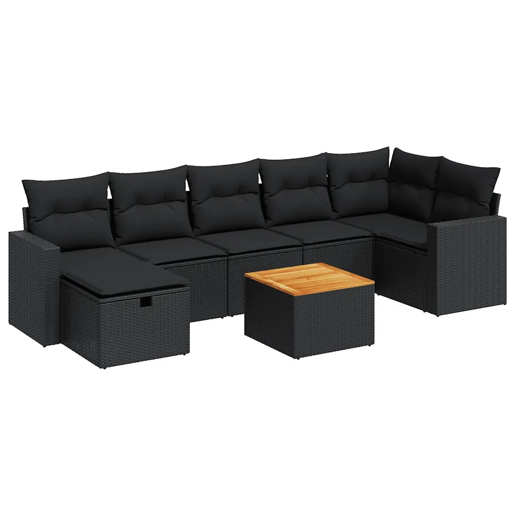 Set Divani da Giardino con Cuscini 8 pz Nero in Polyrattan 3325793