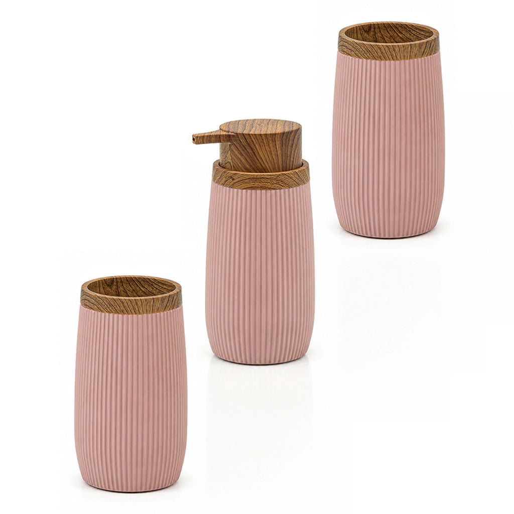 Set accessori bagno con dispenser e due portaspazzolini rosa cipria Blob