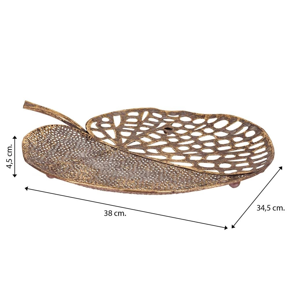 Decoro foglia metallo dorato 38x34,5x4,5h