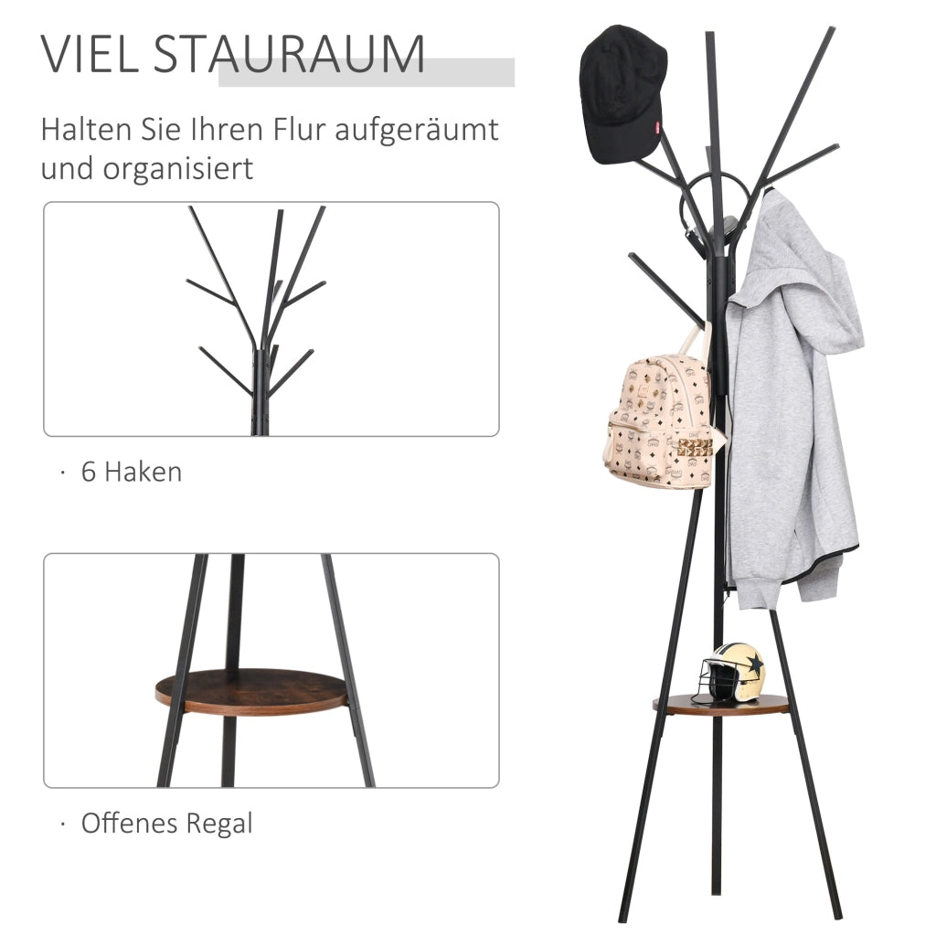 Appendiabiti da Ingresso ¨C Xylo ¨C 7 Ganci Metallo Nero e Legno Marrone Stile Scandinavo