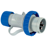 Fanton spina industriale mobile 2P+T 16A 230V, IP67, cablaggio a vite, blu, h6, CEE EN 60309-2