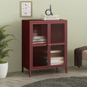 Credenza Säkylä Comò con Ante in Vetro Scanalato 84x64x35 cm Rosso Vino [en.casa]