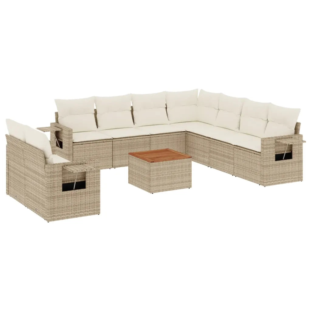 Set Divano da Giardino 10 pz con Cuscini Beige in Polyrattan 3256961