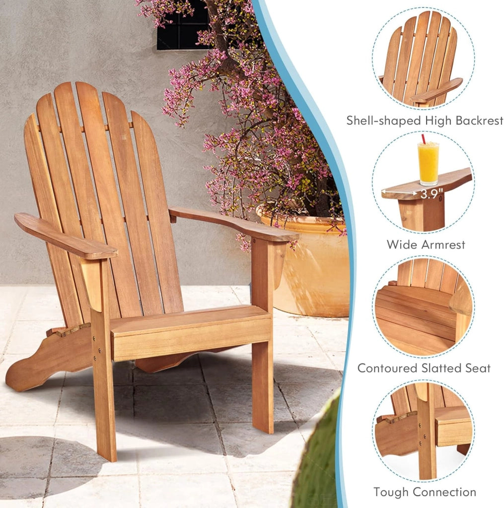 Sedia Adirondack da Giardino, Poltrona in Legno, Pausa da Esterno, Schienale a 6 Righe, Ideale per Estate, Portata di 160kg, 69x88x103cm, Grigio/Naturale/Bianco (naturale)