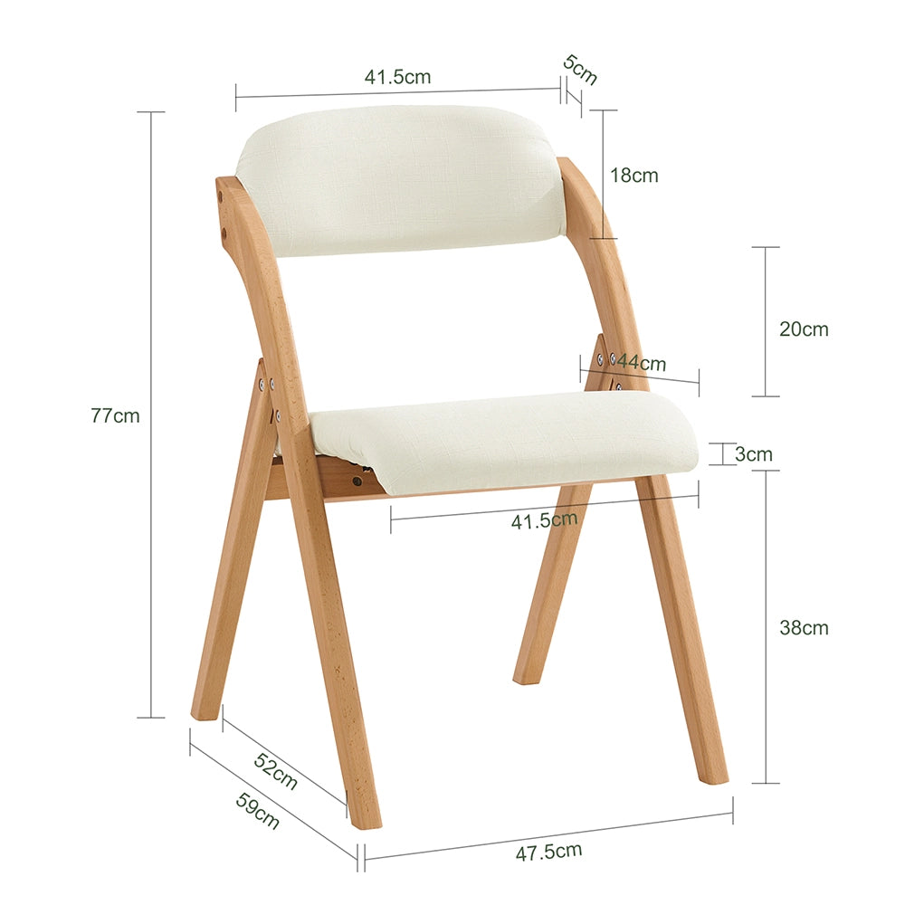 SoBuy FST92-Wx2, Sedia Pieghevole in Legno Set da 2 Poltrona Imbottita da Cucina, Sedie da Interno per Ufficio, Balcone, Giardino - Sedie Pieghevoli Salvaspazio Richiudibili in Faggio, Bianco