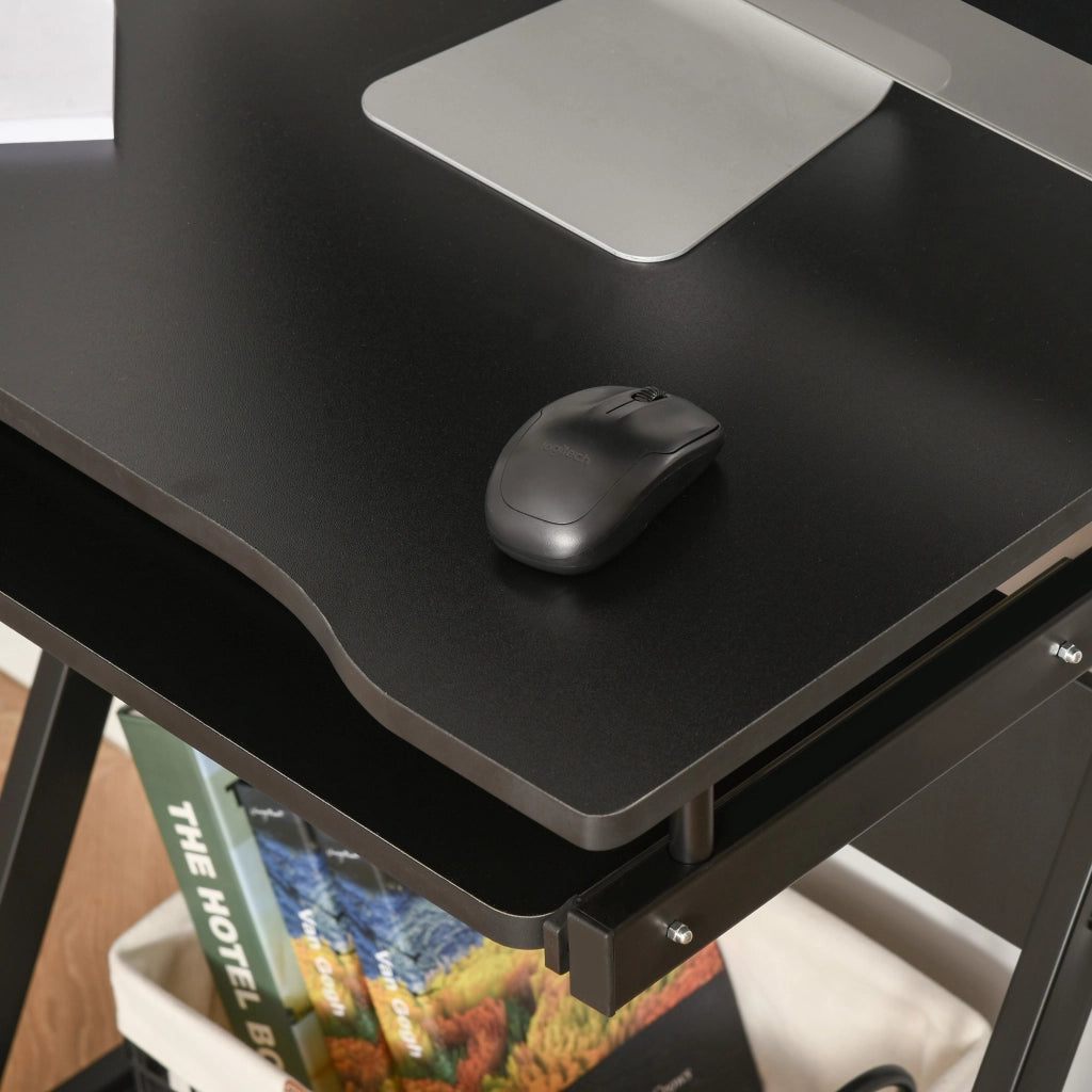 EasyComfort Scrivania Salvaspazio con Piano Tastiera a Scomparsa, 4 Ruote e Ripiano Inferiore, 60x48x73 cm, Nero