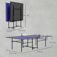 Tavolo da Ping Pong Pieghevole per Interni con Ruote Girevoli, Rete, Racchette e Palline, Blu