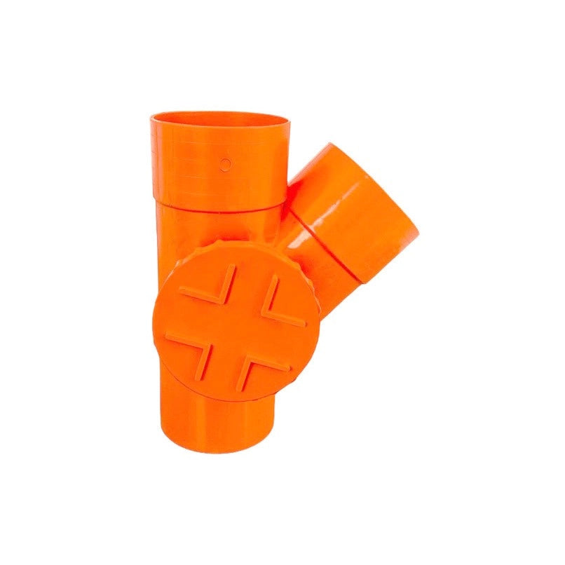Derivazione 45° con tappo per ispezione in pvc : Diametro - 80 (con tappo Ø63), Modello - Destra
