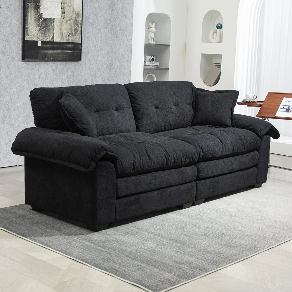 Set di divani in cheniglia 2 pezzi - Xylo - Divano singolo + chaise longue con imbottitura doppia e cuscini decorativi