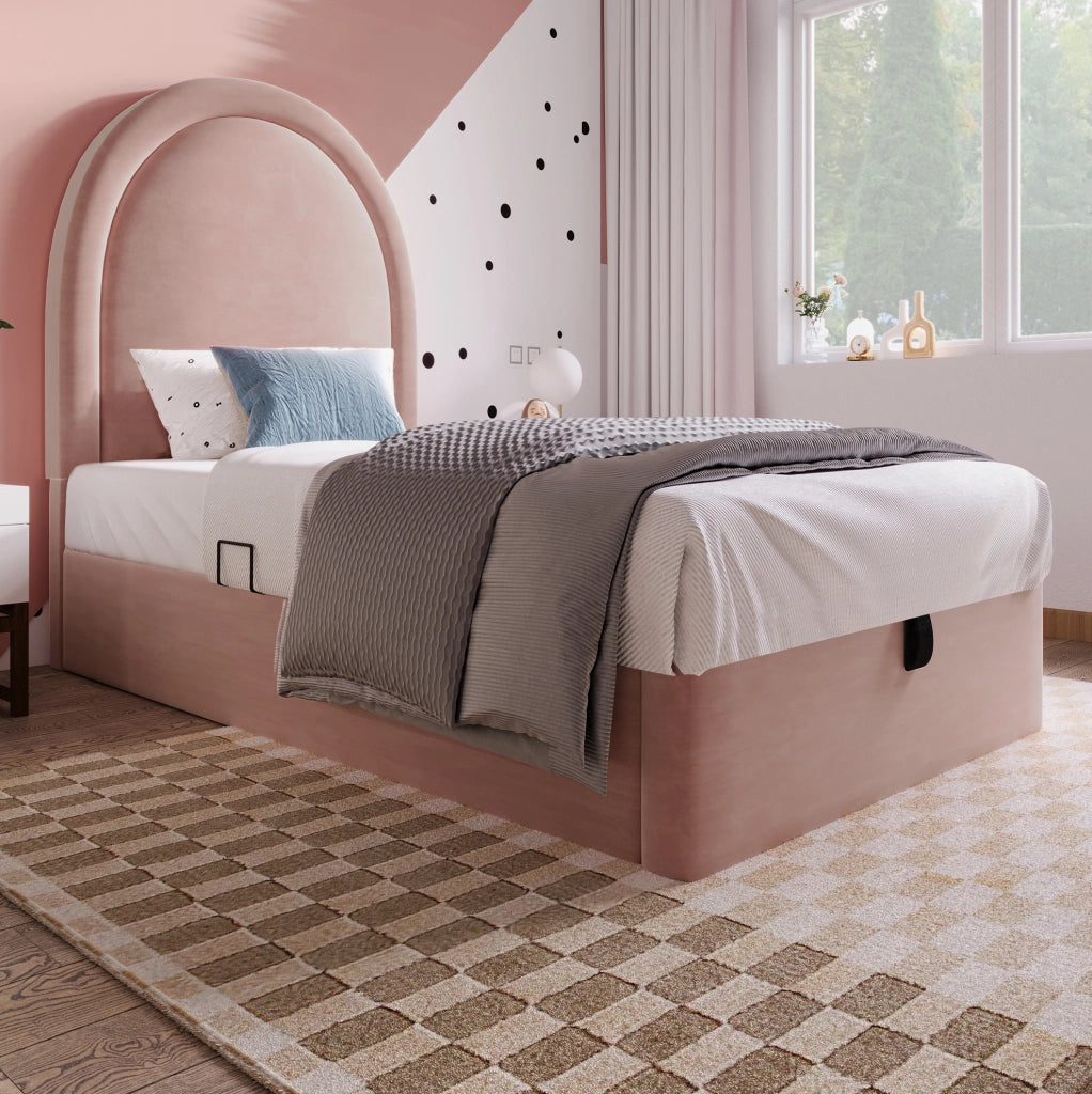 Letto per bambini 90x200 cm con contenitore; velluto rosa