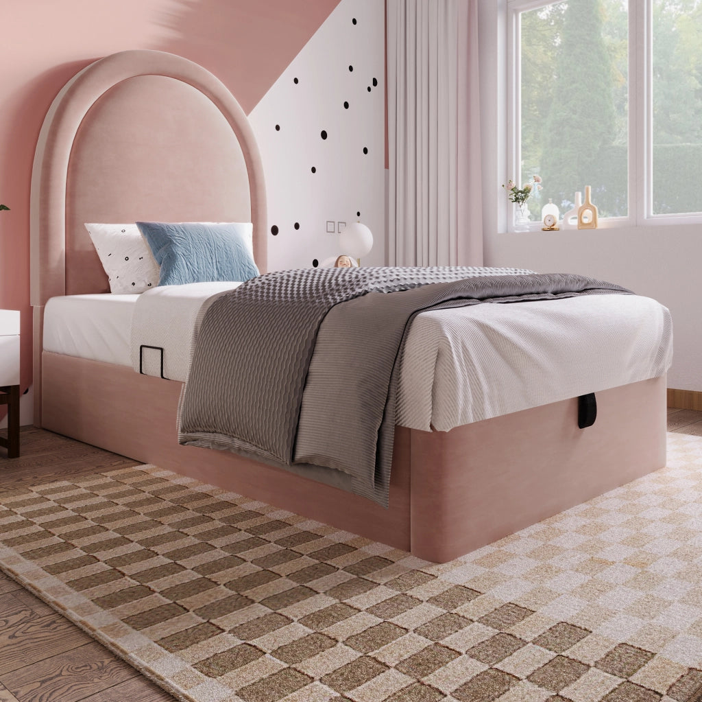 Letto per bambini 90x200 cm con contenitore; velluto rosa