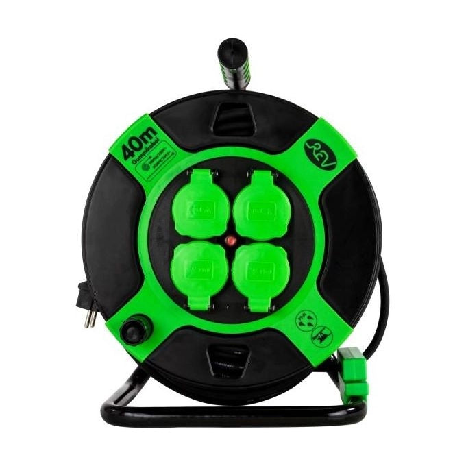 REV 0010217412 Cavo Avvolgicavo in Resina 40 m IP44 4 Prese Colore Nero Verde