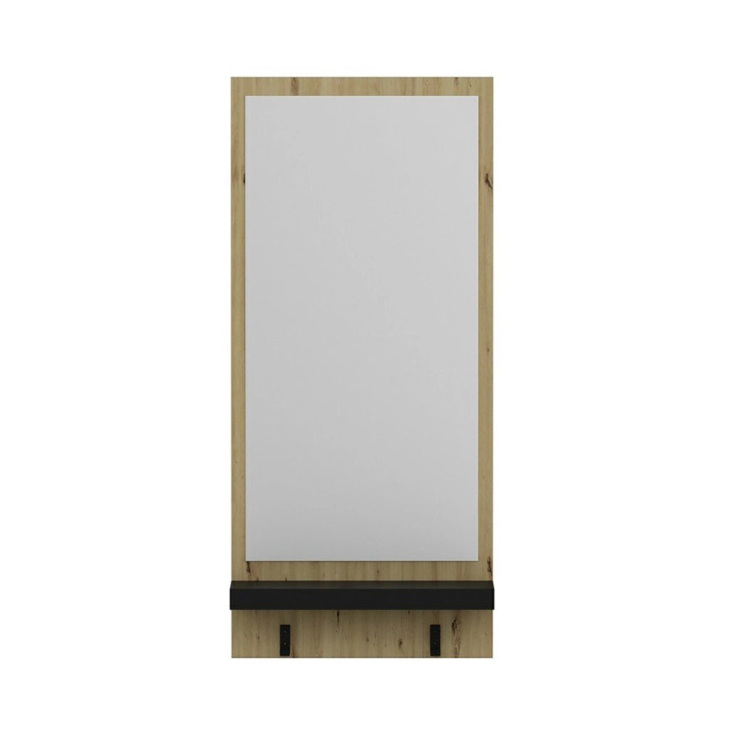 Pannello con Specchio 'Humlebæk' incl. 2 Ganci Appendiabiti e Ripiano - Rovere Artisan / Nero opaco [en.casa]