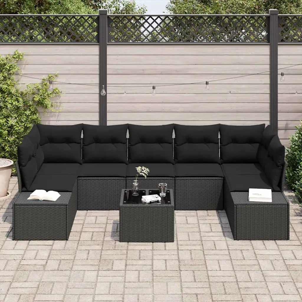 Set Divano da Giardino con cuscino 8 pcs Nero polyrattan 3355652