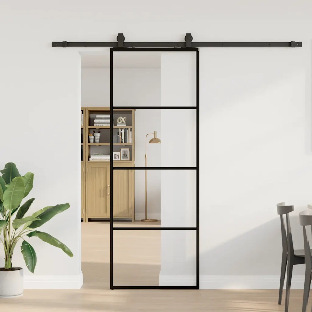Porta Scorrevole con Ferramenta Nera 76x205 cm in Vetro ESG 3375936