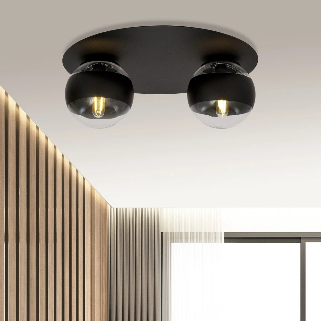 Plafoniera Minimal Mnemosine Acciaio Nero 2 Luci E14 Ip20