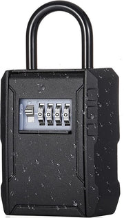 Safello esterno con combinazione, cassafreddo per esterno, 4 cifre con combinazione per esterno, installazione libera, 7 chiavi, cassafreddo con gancio (nero)
