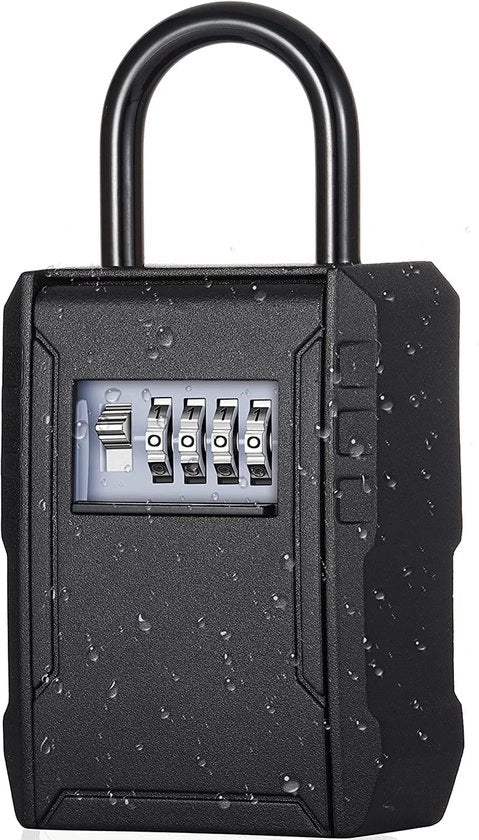 Safello esterno con combinazione, cassafreddo per esterno, 4 cifre con combinazione per esterno, installazione libera, 7 chiavi, cassafreddo con gancio (nero)