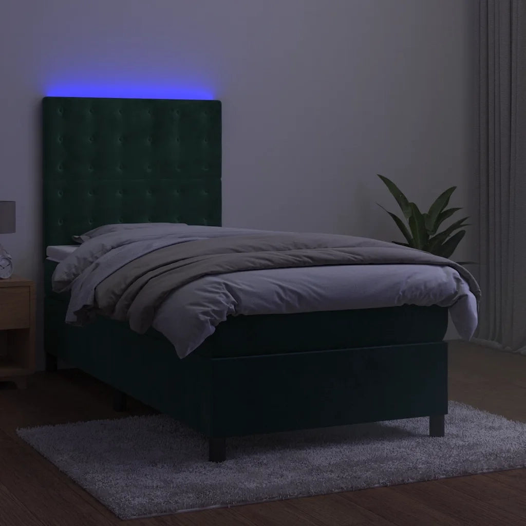 Letto a Molle con Materasso e LED Verde Scuro 80x200cm Velluto 3136332