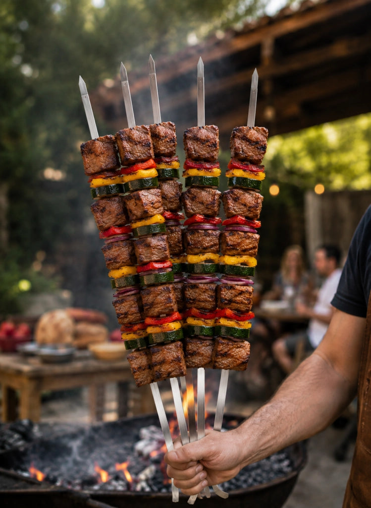 Spiedi per barbecue in Acciaio Inox AISI 304 lunghi 64 cm per Carne Pesce Verdure 3 pz