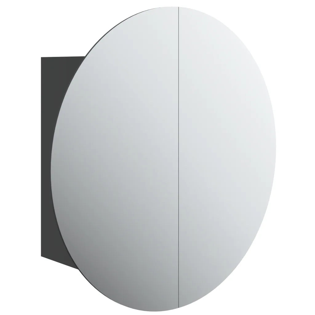 Armadio da Bagno con Specchio Rotondo e LED Nero 40x40x17,5cm 345580