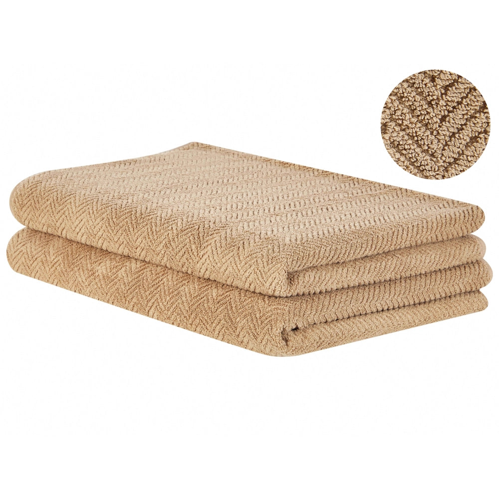 Set di 2 asciugamani in morbido cotone beige con motivo a spina di pesce stile classico ospiti bagno