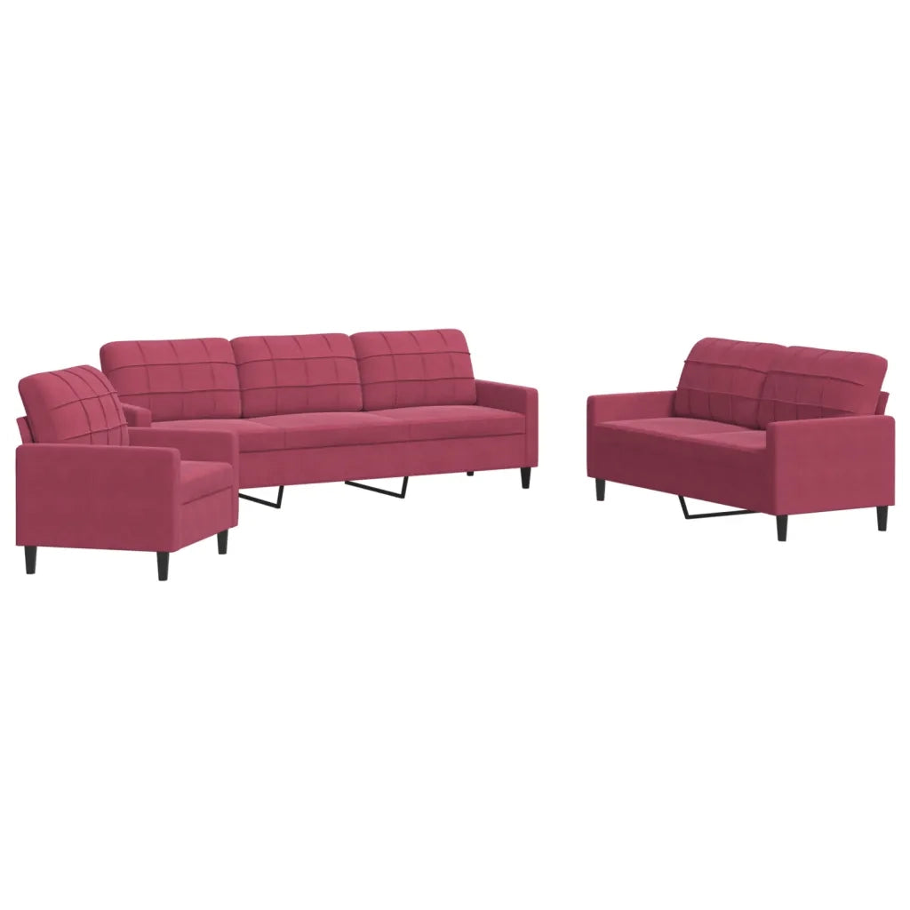 Set di Divani 3 pz con Cuscini Rosso Vino in Velluto 3278435