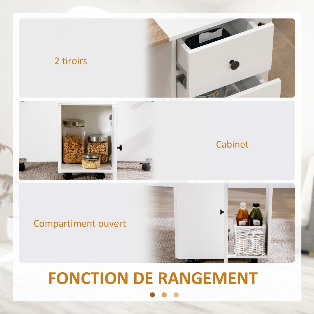 Tavolo da cucina pieghevole con 2 cassetti ¨C zephmum ¨C bianco e rovere 90x90x75