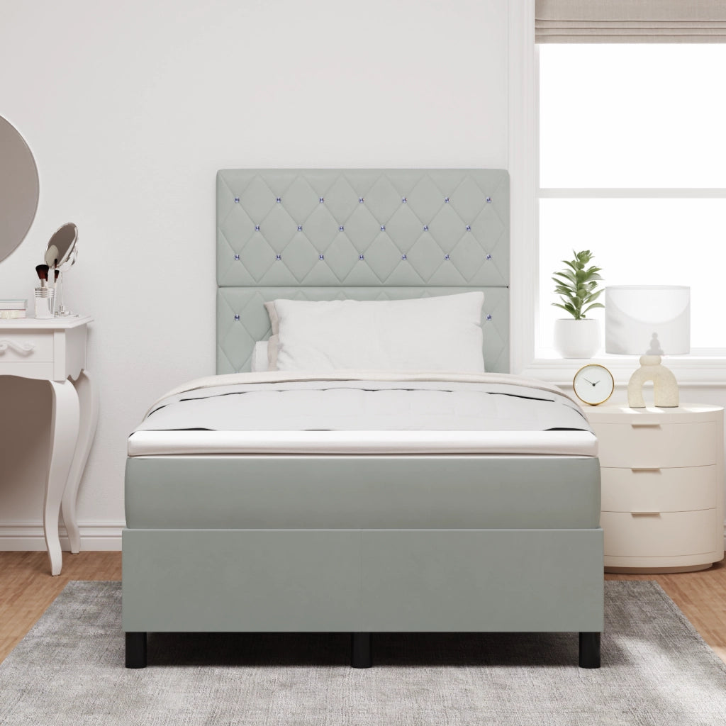 Letto Box Spring con Materasso Grigio Chiaro Piccolo Doppio Velluto