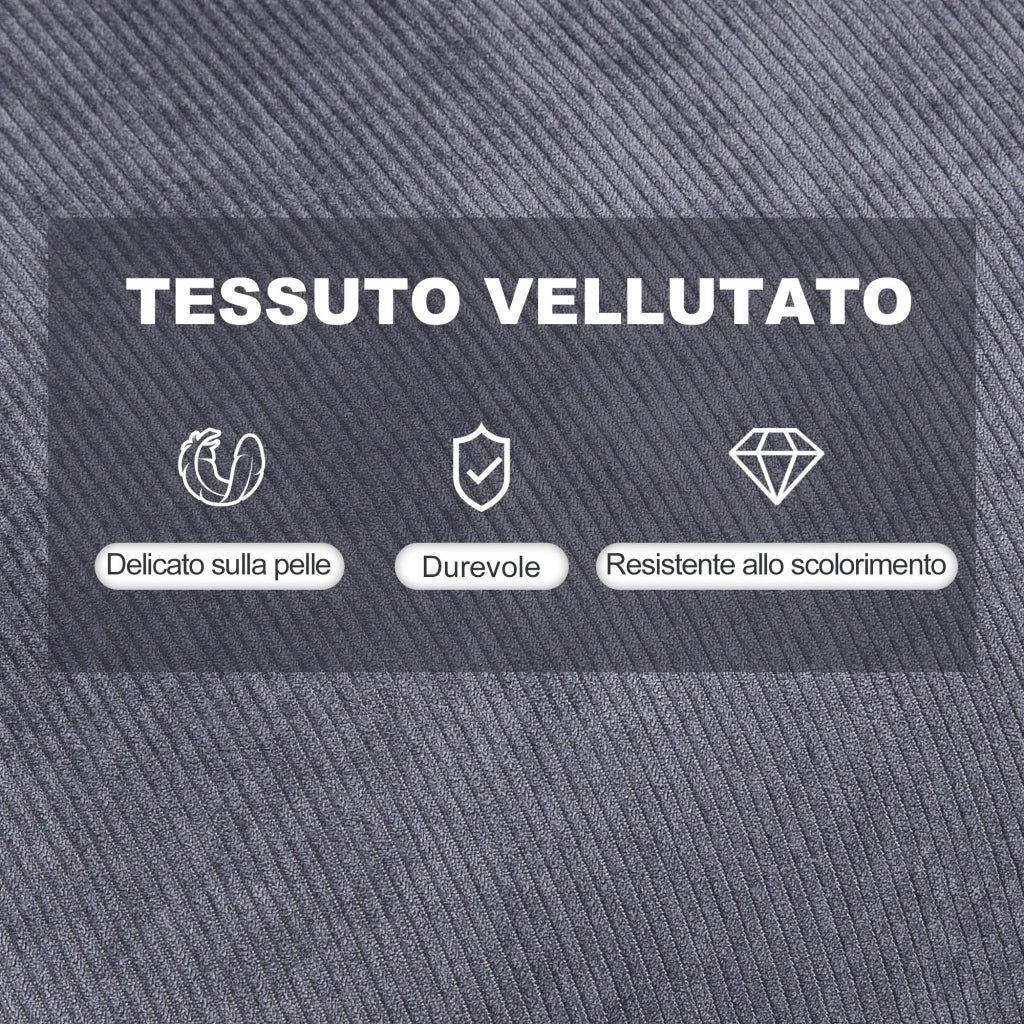 Poltrona Relax Reclinabile con Pouf Poggiapiedi in Velluto a Costine Grigio