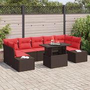 Set Divano da Giardino 8 pz 7-Numero di posti Marrone e Rosso 3357877