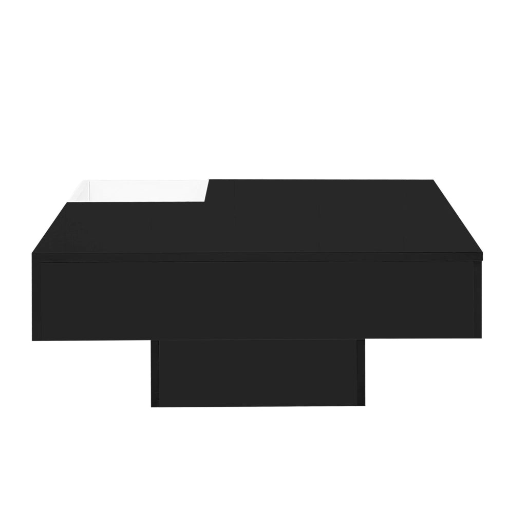 Tavolino da caffè moderno 72x72x30 cm in truciolare nero e bianco lucido con LED