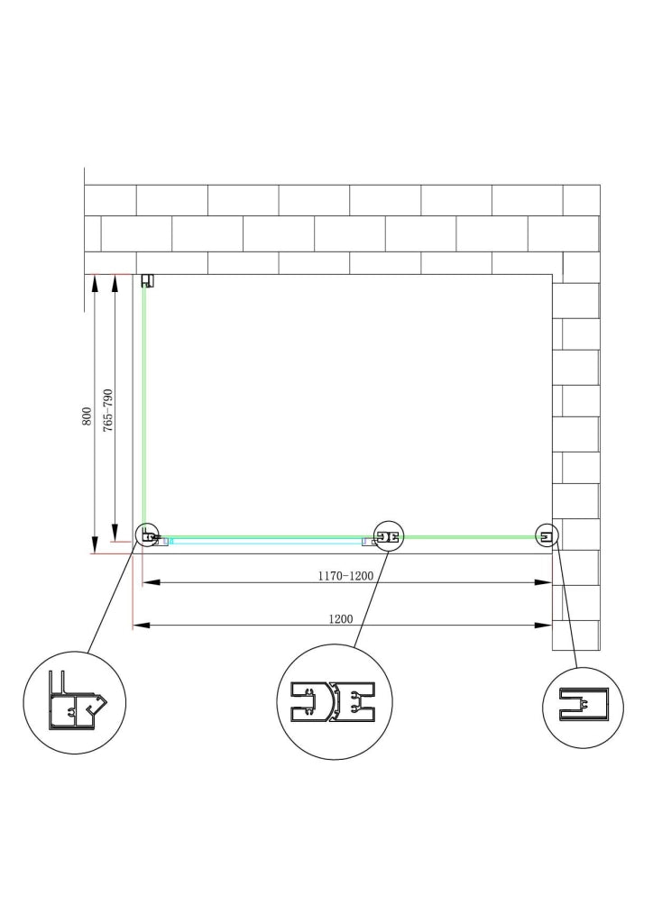 Box doccia angolare parete fissa e porta battente e fisso in linea vetro 6 mm reversibile Misura Fisso 76,5-79 porta 117-120 (35+65)