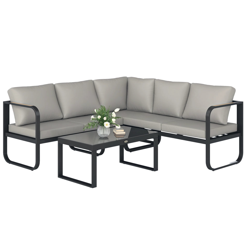 Set da Giardino 3 Pezzi ¨C Zephmum ¨C Divano Letto 3 Posti, Divano 2 Posti, Tavolino, Grigio e Nero