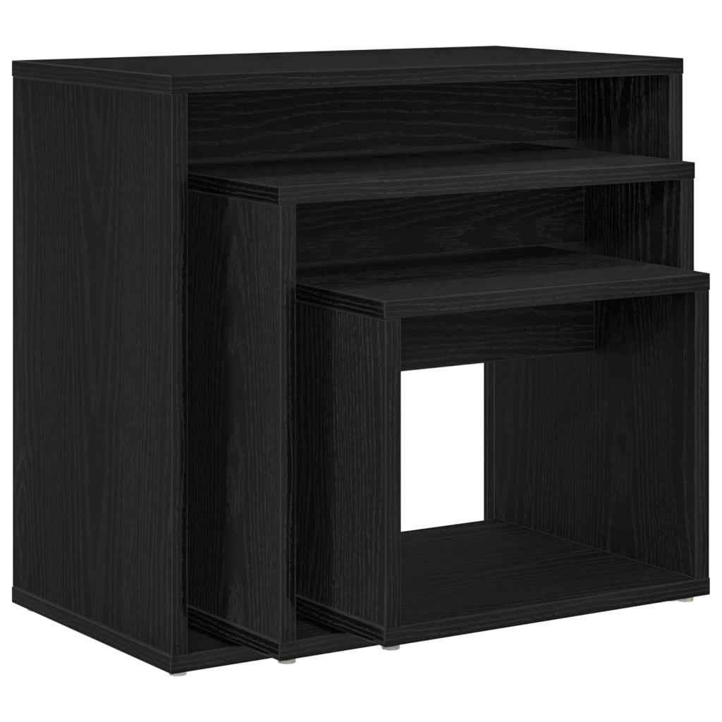 Tavolini Nesting 3 pz in Legno di Quercia Nera