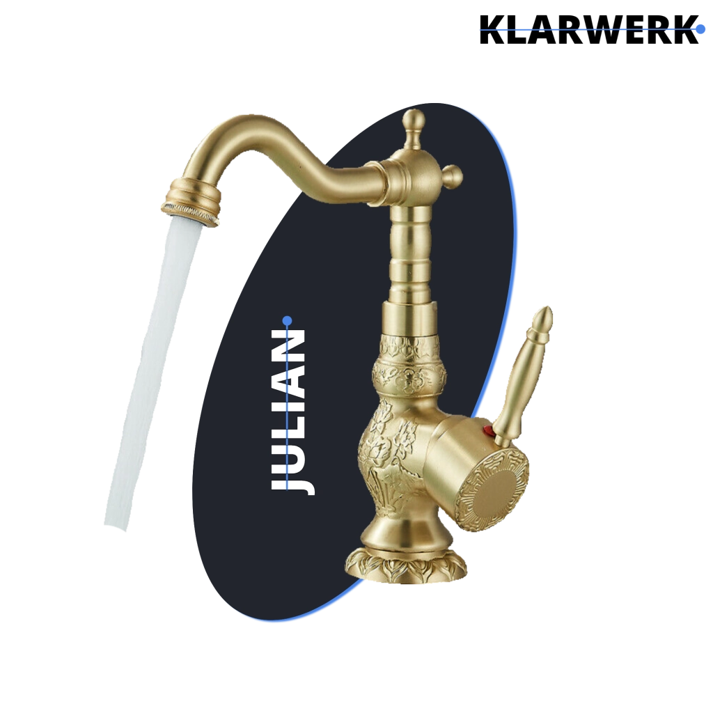 JULIAN | Rubinetto da bagno alto vintage oro spazzolato | Miscelatore retrò in acciaio inox per lavabo freestanding | Bagno con rubinetto gastronomico