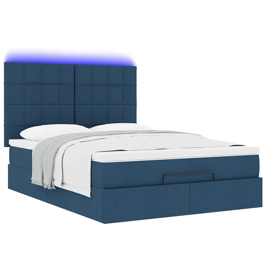 vidaXL Struttura Letto Pouf con Materasso Blu 140x200cm in Tessuto