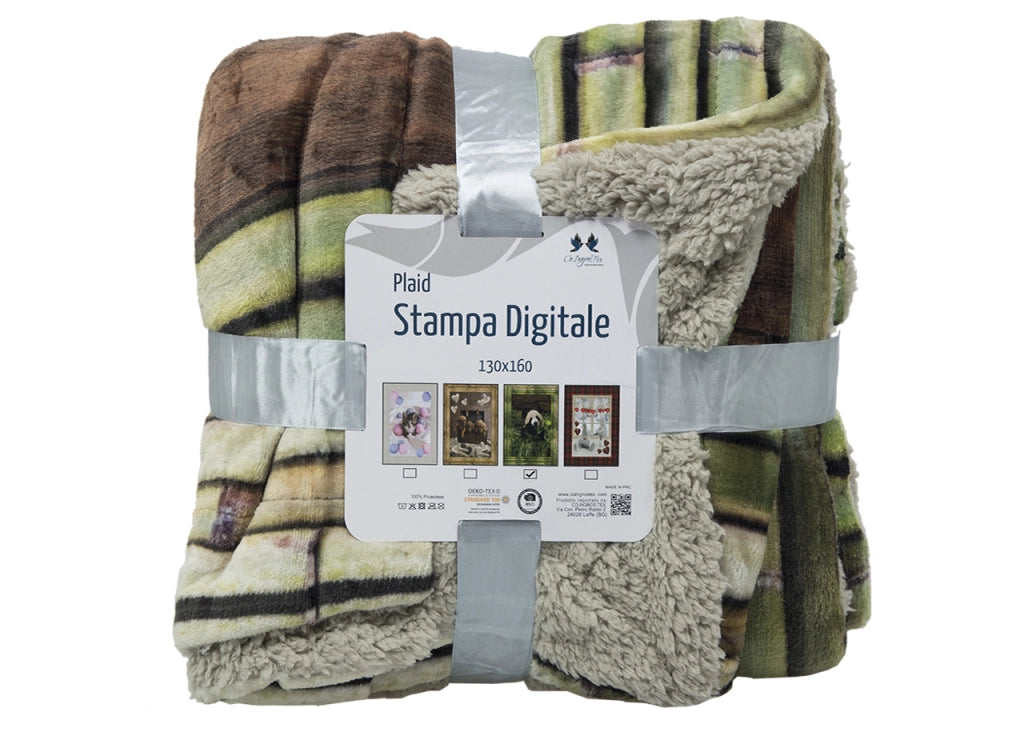 Plaid Coperta Divano Stampa Digitale Retro Agnellato Pelliccia Vari Disegni - 130x160 - Panda
