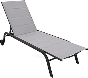 Lettino prendi sole in acciaio e tessuto con ruote diametro 12cm Cleo colore Grigio