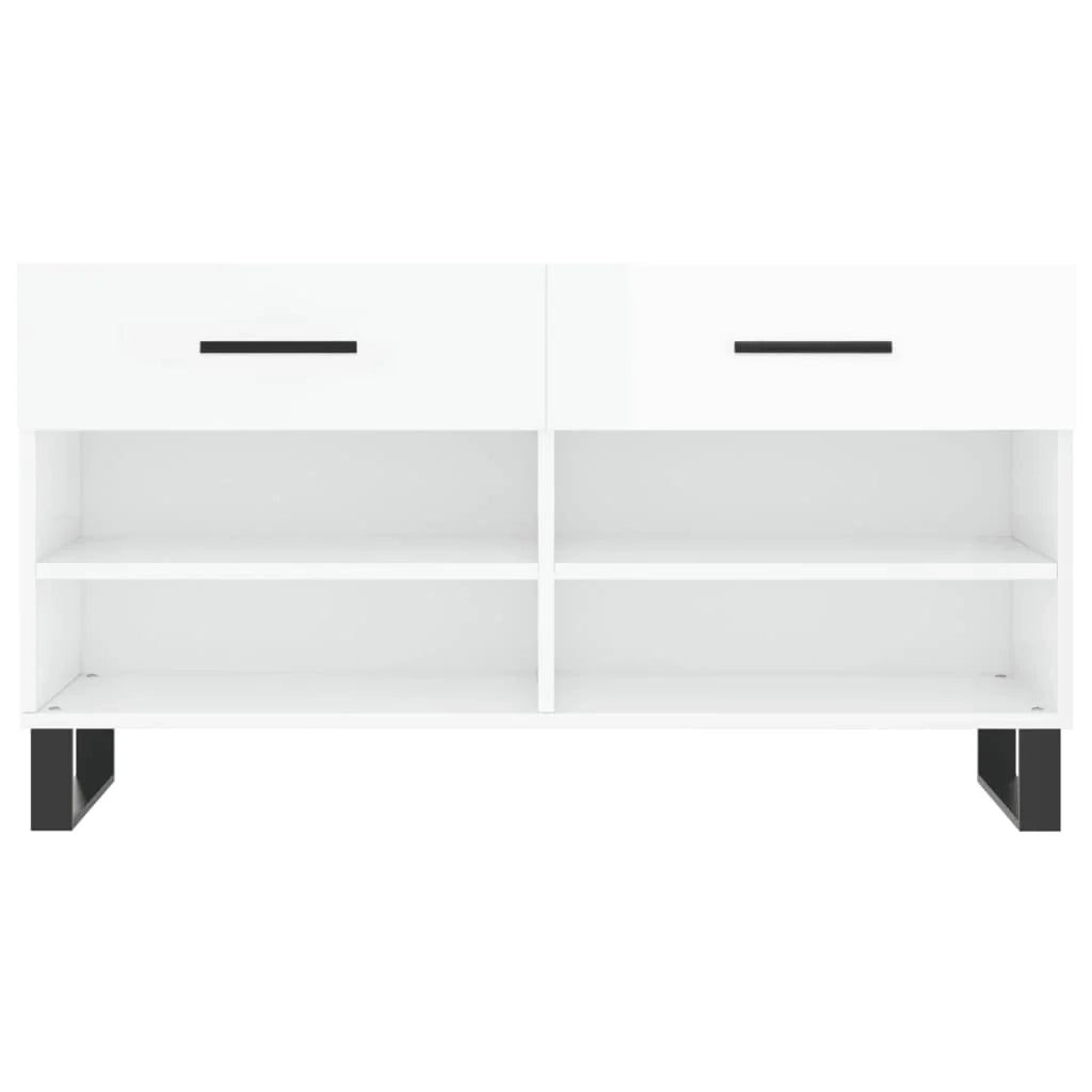 Panca portascarpe/stivali cassettiera mensola mobiletto portaoggetti per ingresso finitura lucida 102 x 35 x 55 cm legno ingegnerizzato bianco 02_0022897