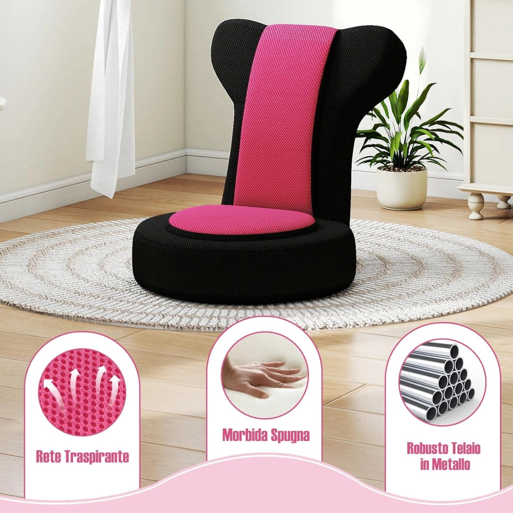 Sedia da Terra, Poltrona Relax con Schienale Regolabili a 14 Posizioni, Sedia da Pavimento Pieghevole, per Camera da Letto e Salotto (Rosa)