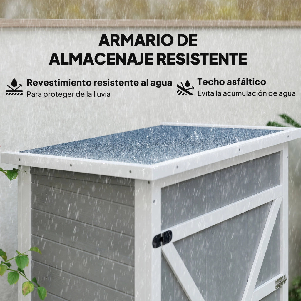 Armadio da giardino in legno per esterno con 2 ripiani e tetto in bitume ¨C zephmum ¨C 75x56x115 cm grigio