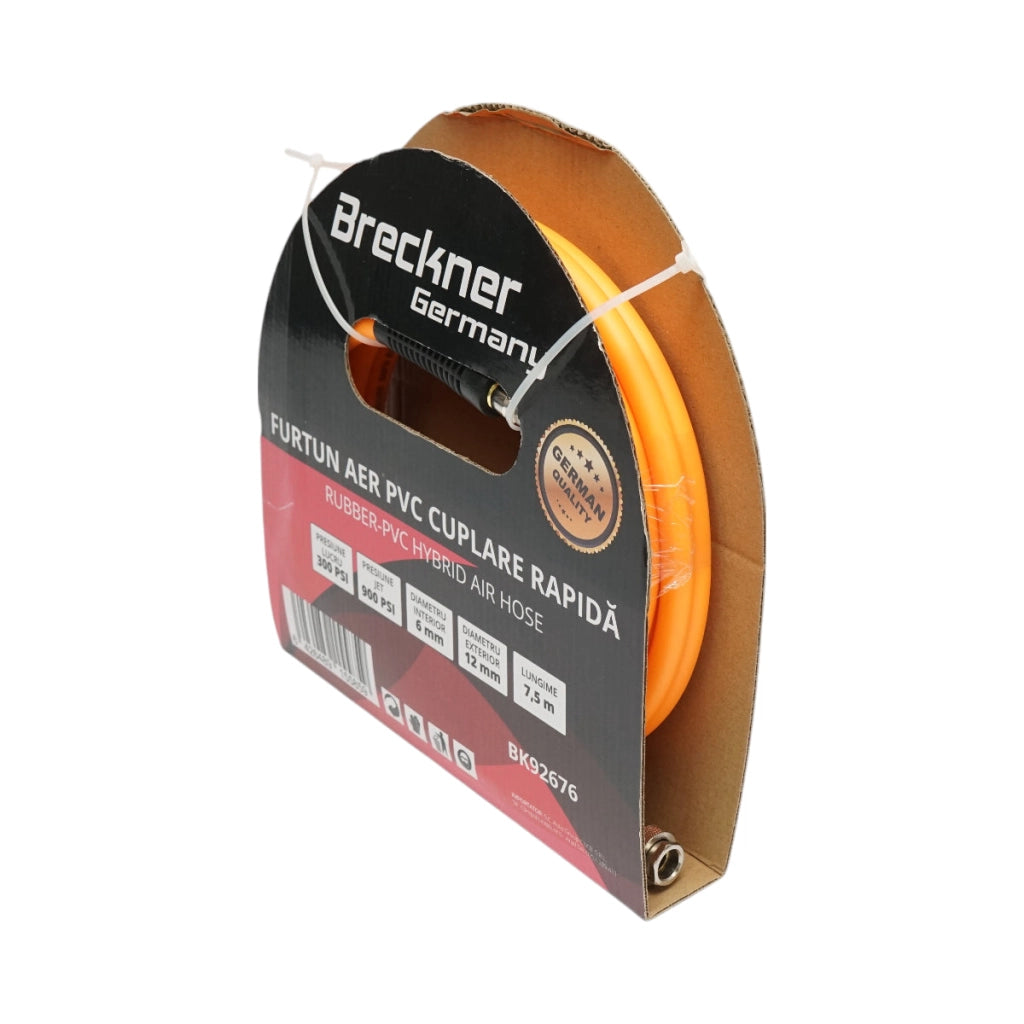 Tubo flessibile professionale per aria compressa in PVC da 7,5 m e attacco rapido universale Breckner Germany