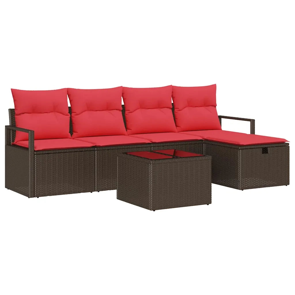 Set di divani con cuscino 6 pcs Marrone e Rosso polyrattan